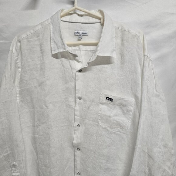Peter Millar Button Up Men Shirt Size XXL White Linen Long Sleeve - Picture 3 of 13